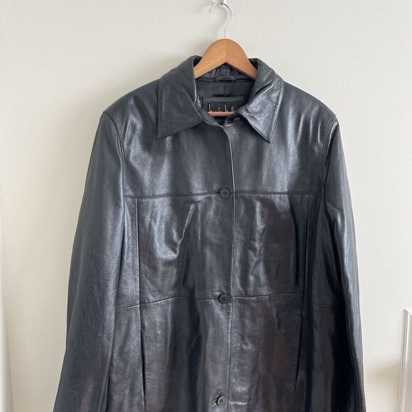 Vintage Nicole Miller Leather Long Line Jacket XL Black Grunge Mob Wife goth - Picture 8 of 13